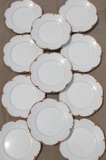 photo of 100 antique vintage mismatched china plates perfect for weddings, pure white w/ gold mixed patterns #9