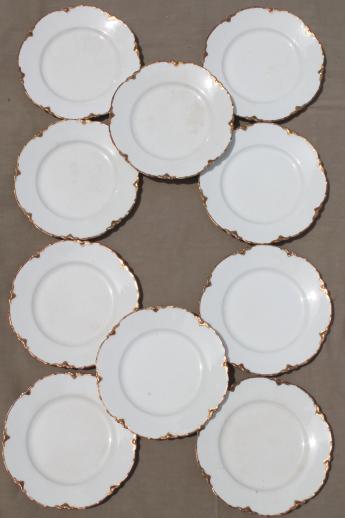 photo of 100 antique vintage mismatched china plates perfect for weddings, pure white w/ gold mixed patterns #11