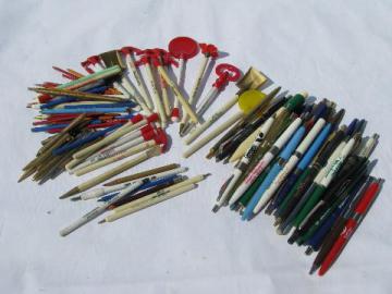 catalog photo of 100+ old vintage advertising pens & pencils, northern rural Illinois towns