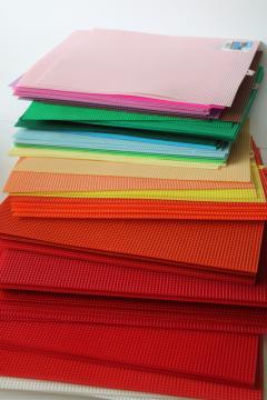 100+ sheets of plastic canvas in many colors, new old stock craft supplies lot 