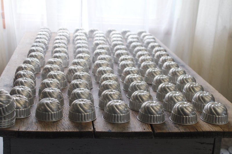 photo of 100 vintage aluminum jello molds, individual size fluted turks head baking tins molds  #1