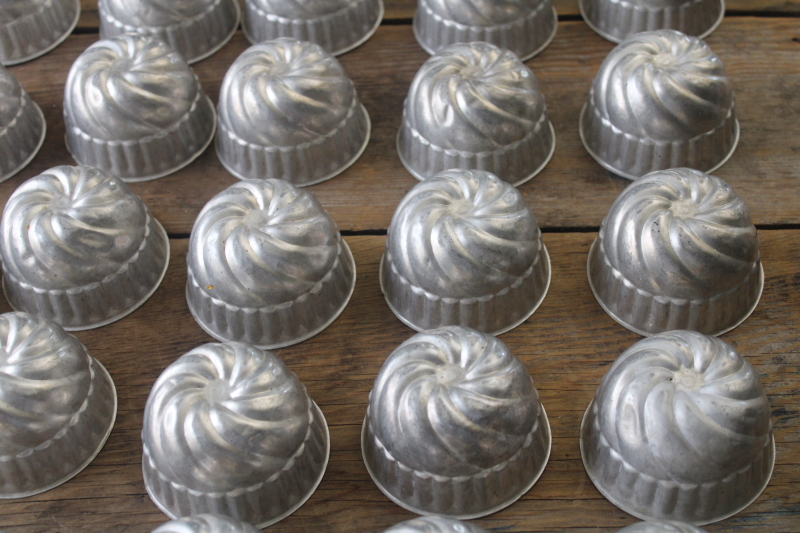 photo of 100 vintage aluminum jello molds, individual size fluted turks head baking tins molds  #4