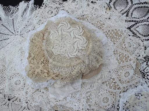 photo of 100+ vintage doilies, table covers and mats, old crochet lace doily lot #1