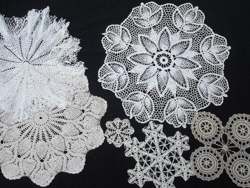 photo of 100+ vintage doilies, table covers and mats, old crochet lace doily lot #3