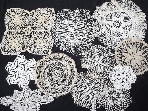 photo of 100+ vintage doilies, table covers and mats, old crochet lace doily lot #6