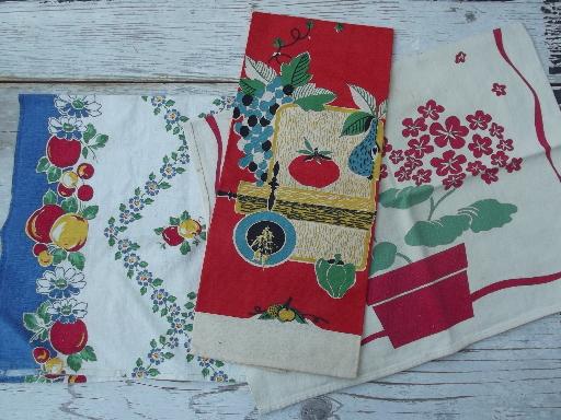 photo of 100+ vintage kitchen linens, feedsack and print dish towels, napkins, cloths #2