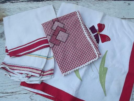 photo of 100+ vintage kitchen linens, feedsack and print dish towels, napkins, cloths #4