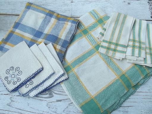 photo of 100+ vintage kitchen linens, feedsack and print dish towels, napkins, cloths #8