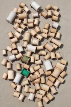 catalog photo of 100 vintage wooden spools, old sewing thread spools, primitive wood spool lot