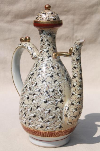 photo of 1000 cranes Kutani style porcelain tea pot, vintage hand painted Japan china #1