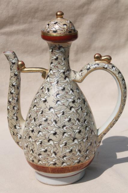 photo of 1000 cranes Kutani style porcelain tea pot, vintage hand painted Japan china #3