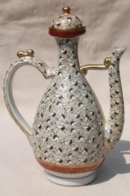 photo of 1000 cranes Kutani style porcelain tea pot, vintage hand painted Japan china #5