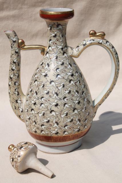 photo of 1000 cranes Kutani style porcelain tea pot, vintage hand painted Japan china #6