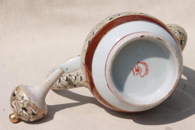 photo of 1000 cranes Kutani style porcelain tea pot, vintage hand painted Japan china #8