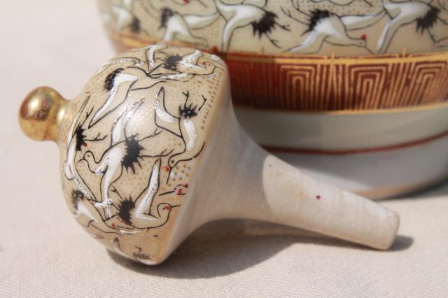 photo of 1000 cranes Kutani style porcelain tea pot, vintage hand painted Japan china #9