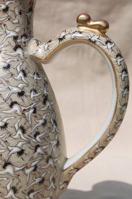 photo of 1000 cranes Kutani style porcelain tea pot, vintage hand painted Japan china #10
