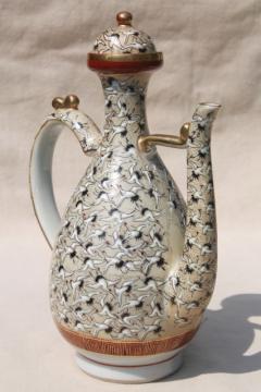 catalog photo of 1000 cranes Kutani style porcelain tea pot, vintage hand painted Japan china