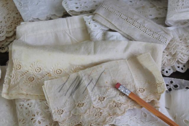 photo of 100s of pieces of antique & vintage cotton eyelet embroidered trim, edgings, flounces #3