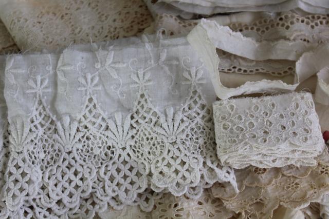 photo of 100s of pieces of antique & vintage cotton eyelet embroidered trim, edgings, flounces #4