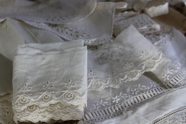 photo of 100s of pieces of antique & vintage cotton eyelet embroidered trim, edgings, flounces #6