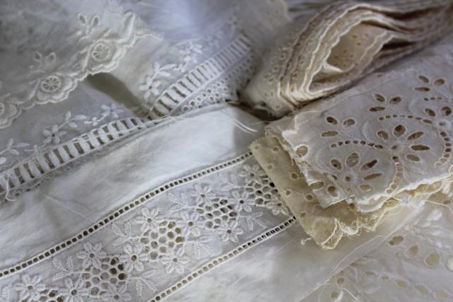 photo of 100s of pieces of antique & vintage cotton eyelet embroidered trim, edgings, flounces #7