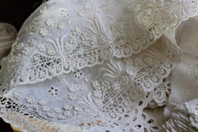 photo of 100s of pieces of antique & vintage cotton eyelet embroidered trim, edgings, flounces #9