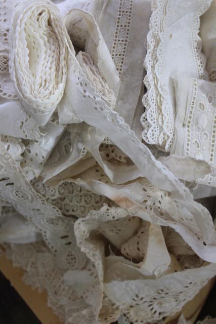 photo of 100s of pieces of antique & vintage cotton eyelet embroidered trim, edgings, flounces #12