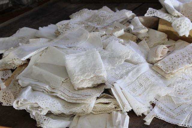 photo of 100s of pieces of antique & vintage cotton eyelet embroidered trim, edgings, flounces #16