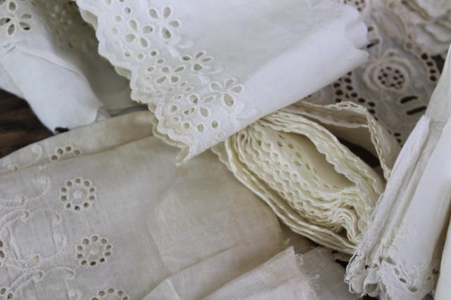 photo of 100s of pieces of antique & vintage cotton eyelet embroidered trim, edgings, flounces #18