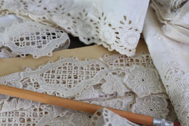 photo of 100s of pieces of antique & vintage cotton eyelet embroidered trim, edgings, flounces #19