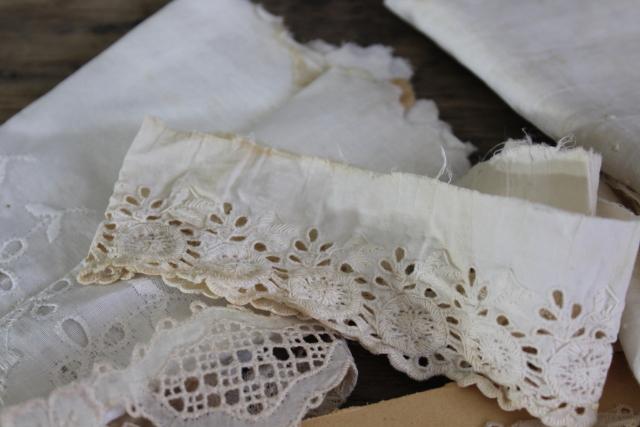 photo of 100s of pieces of antique & vintage cotton eyelet embroidered trim, edgings, flounces #21