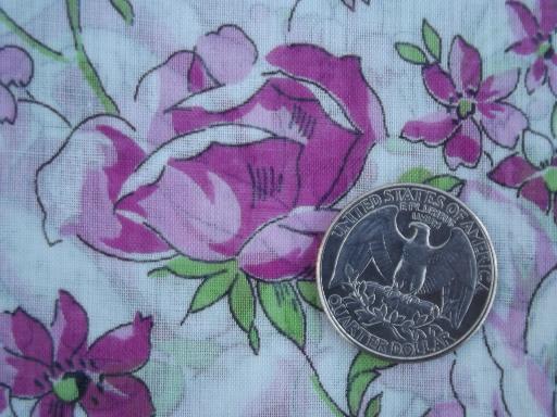 photo of 11 yds vintage 36 wide sheer cotton fabric, plum colored roses floral print #2