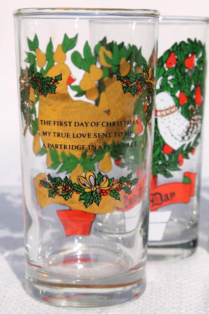 photo of 12 Days of Christmas Anchor Hocking set of drinking glasses, vintage holiday tableware #3