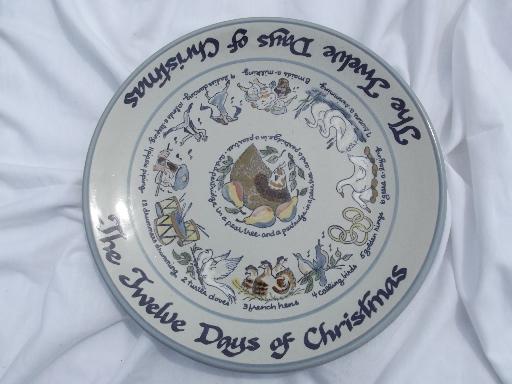 photo of 12 Days of Christmas Louisville stoneware chop/cake plate, MA Hadley #1