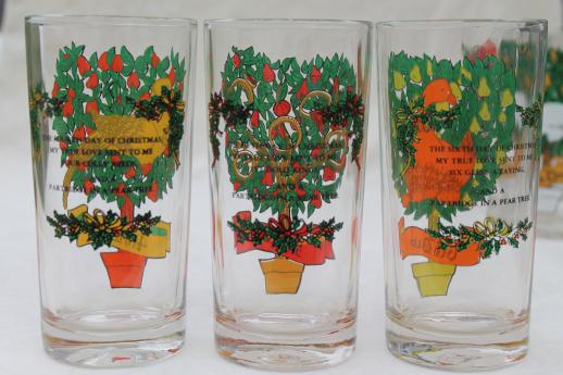 photo of 12 Days of Christmas drinking glasses set, vintage Anchor Hocking glassware #8