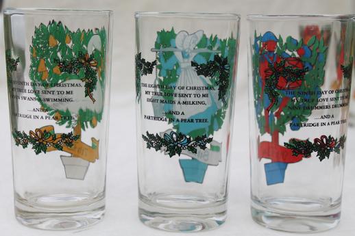 photo of 12 Days of Christmas drinking glasses set, vintage Anchor Hocking glassware #10