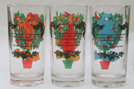 photo of 12 Days of Christmas drinking glasses set, vintage Anchor Hocking glassware #12