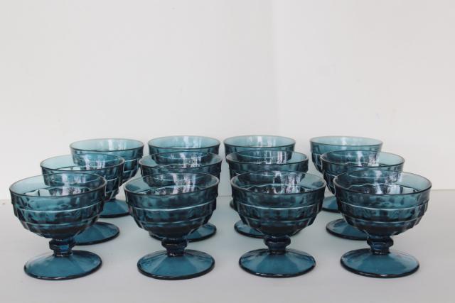 photo of 12 Riviera blue smoke glass sherbets or champagne glasses, cube pattern Colony Whitehall #1