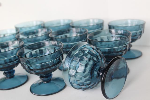 photo of 12 Riviera blue smoke glass sherbets or champagne glasses, cube pattern Colony Whitehall #4