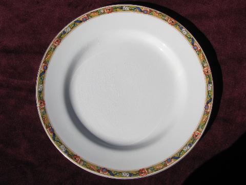 photo of 12 antique Johnson Bros china plates, oriental floral on mustard gold #2