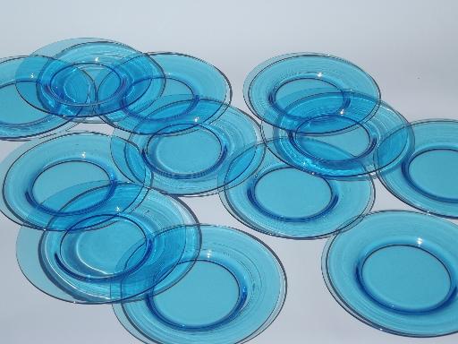 photo of 12 antique aqua blue color glass salad plates, vintage Imperial glass? #1
