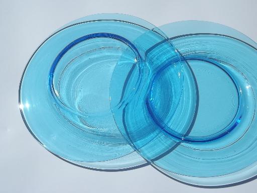photo of 12 antique aqua blue color glass salad plates, vintage Imperial glass? #3