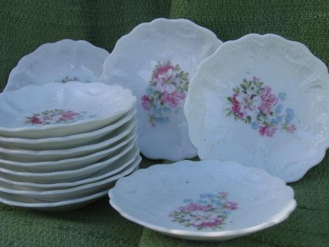 photo of 12 antique azalea lily floral china butter pat plates, vintage Germany? #1