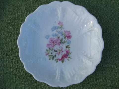 photo of 12 antique azalea lily floral china butter pat plates, vintage Germany? #3