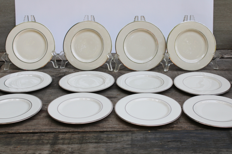 photo of 12 bread & butter plates vintage Japan fine china, Lenox style ivory porcelain w/ platinum silver band  #1