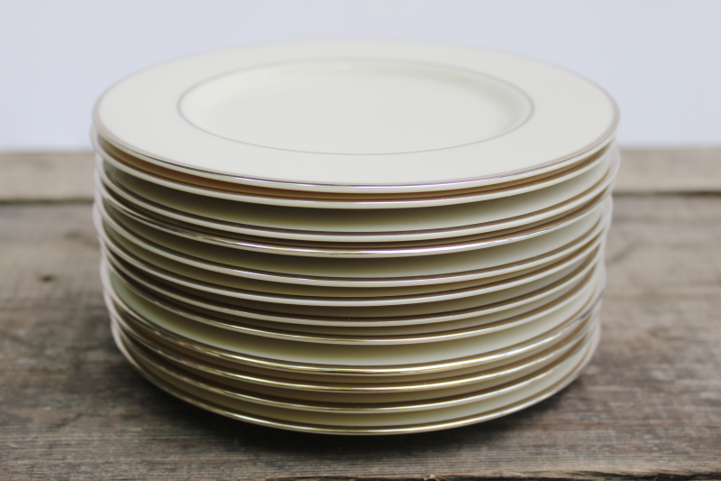 photo of 12 bread & butter plates vintage Japan fine china, Lenox style ivory porcelain w/ platinum silver band #8