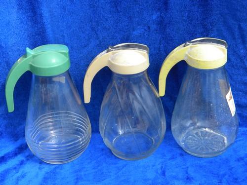 photo of 12 collectible vintage glass syrup pitchers, old kitchenware pitcher lot #2