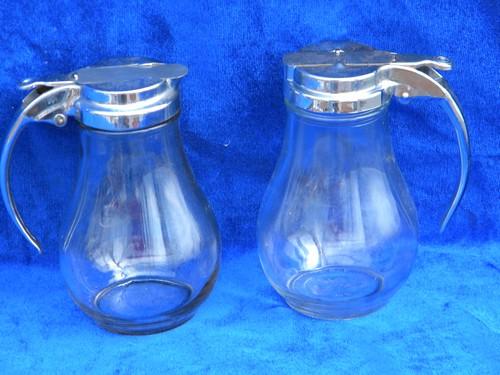 photo of 12 collectible vintage glass syrup pitchers, old kitchenware pitcher lot #4