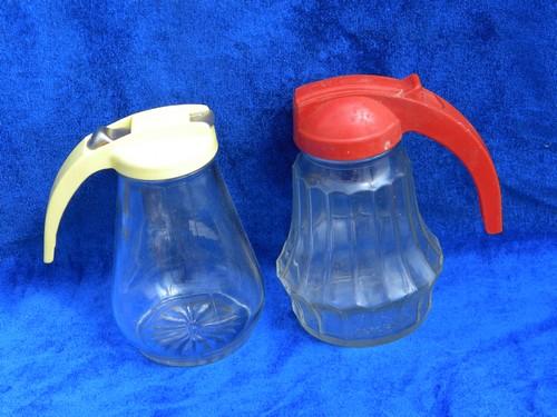 photo of 12 collectible vintage glass syrup pitchers, old kitchenware pitcher lot #7