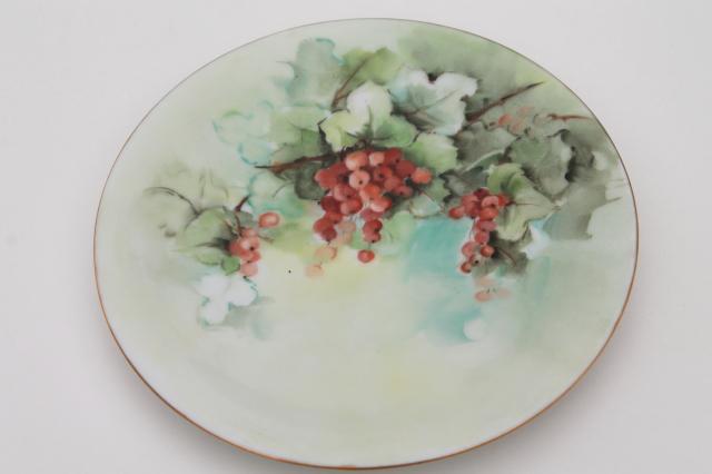 photo of 12 mismatched antique hand painted china plates, autumn summer harvest fruit & flowers #2